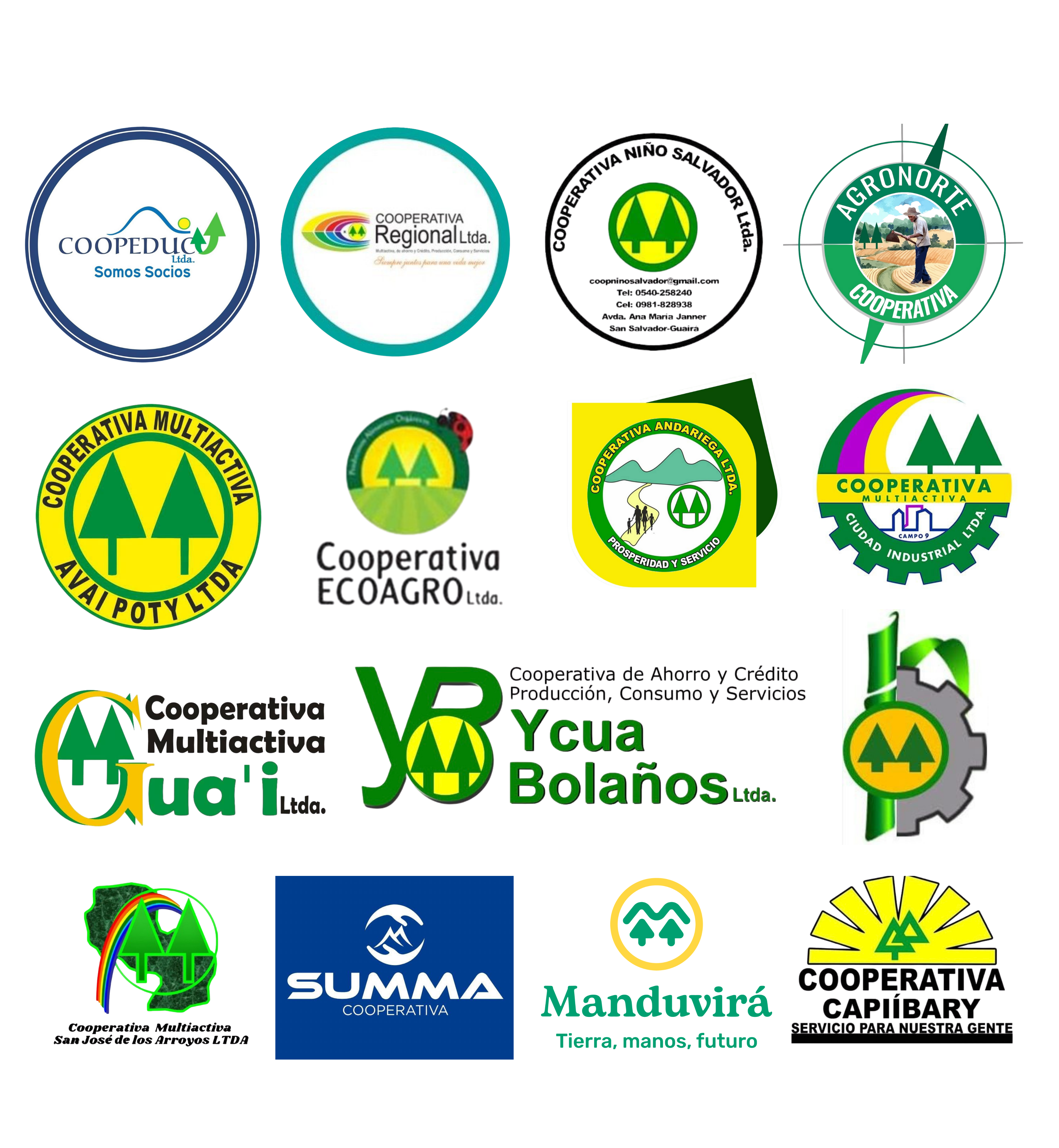 Logos de las 15 cooperativas socias de CERECOOP